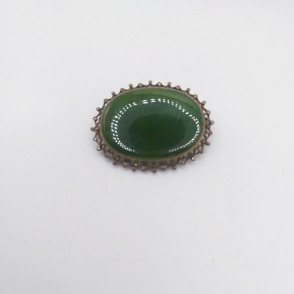Victorian Jade and Silver Marcasite Brooch Signed Metaii 2 inches great conditio